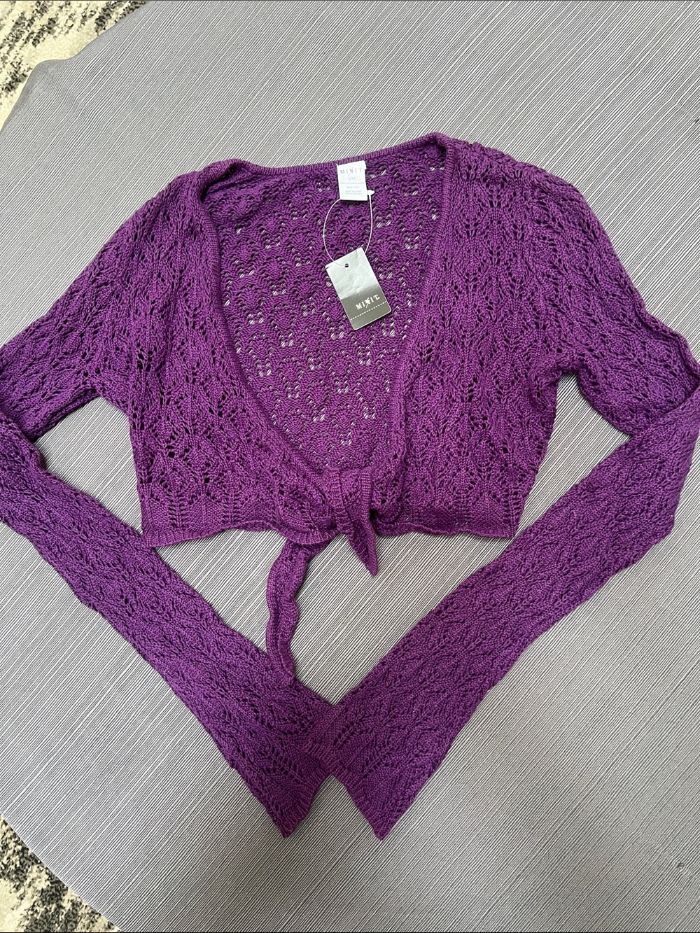 **NWT** Junior MIX IT Purple Cropped Tie-Front Knit Cardigan/Shrug-Sz S/M